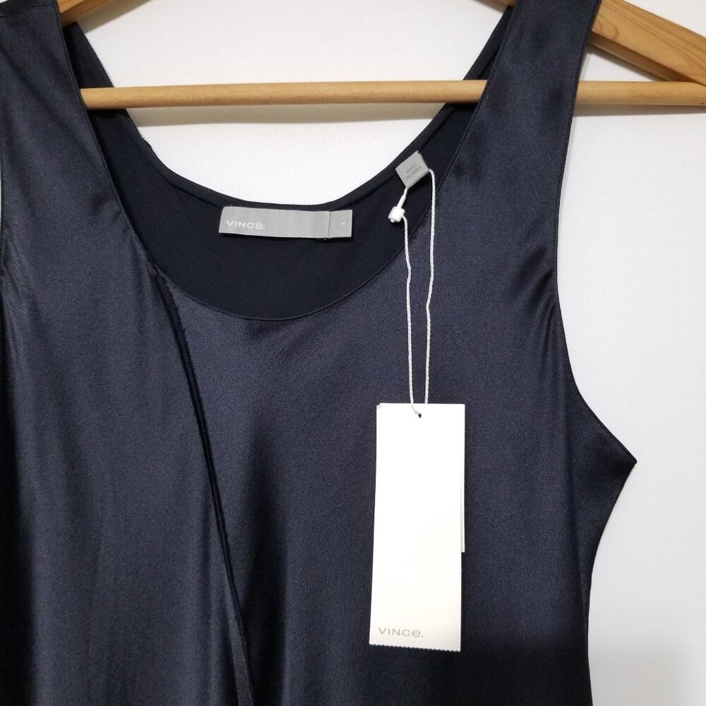 NWT Vince Raw Edge Silk Tank Midi Slip Dress in Iron Darkβ Navy Size XS, S $345 - Picture 11 of 16